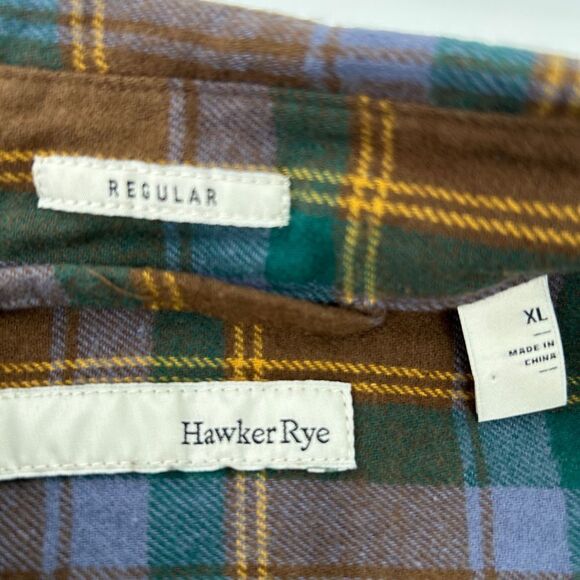 NWT Hawker Rye Brown Blue Green Plaid Long Sleeve Button-Up Shirt XL - Picture 3 of 6